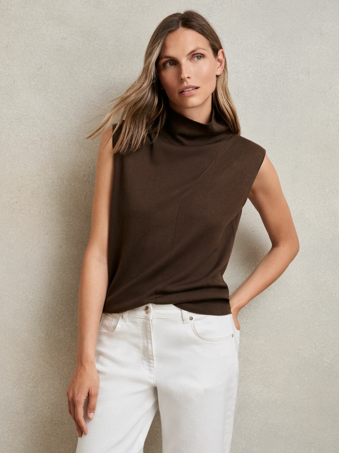 Wool Slouched Sleeveless Top in Chocolate Women | Reiss