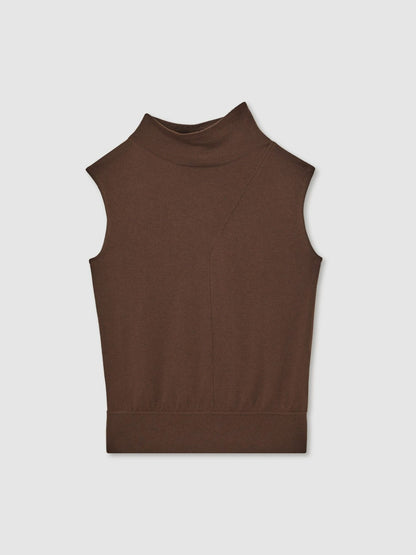 Wool Slouched Sleeveless Top in Chocolate Women | Reiss