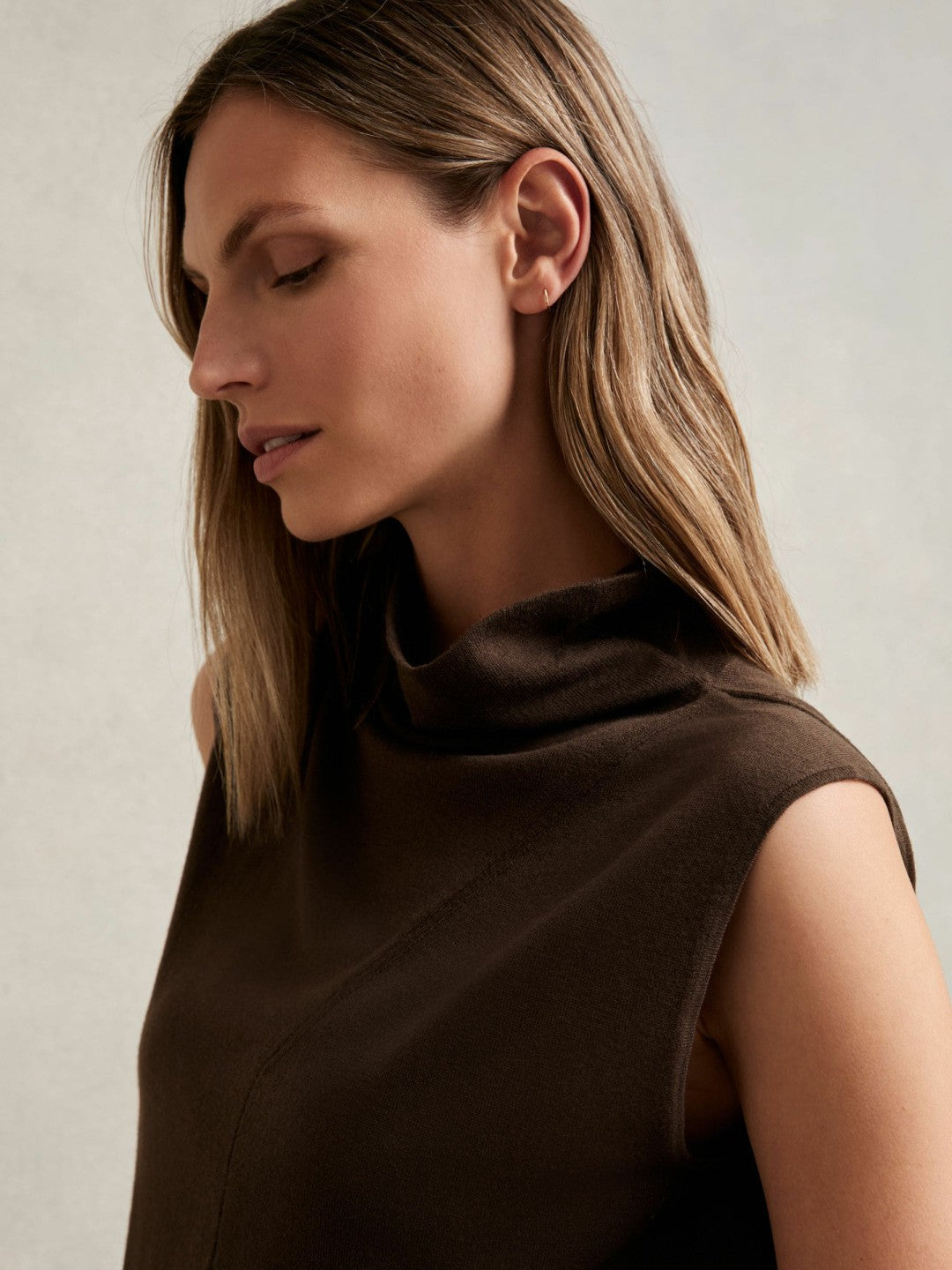 Wool Slouched Sleeveless Top in Chocolate Women | Reiss
