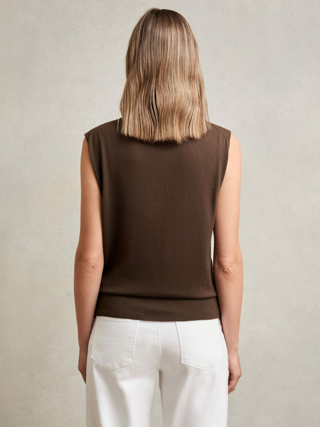 Wool Slouched Sleeveless Top in Chocolate Women | Reiss
