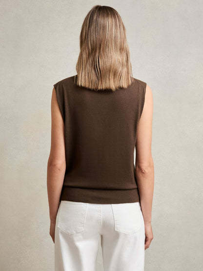 Wool Slouched Sleeveless Top in Chocolate Women | Reiss