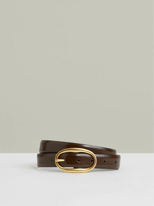 Patent Leather Oval Buckle Belt in Chocolate Women | Reiss