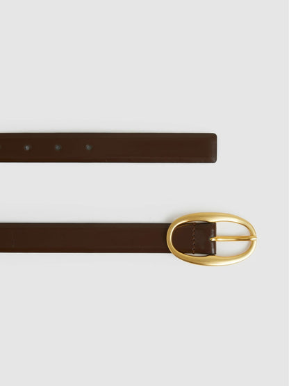 Patent Leather Oval Buckle Belt in Chocolate Women | Reiss