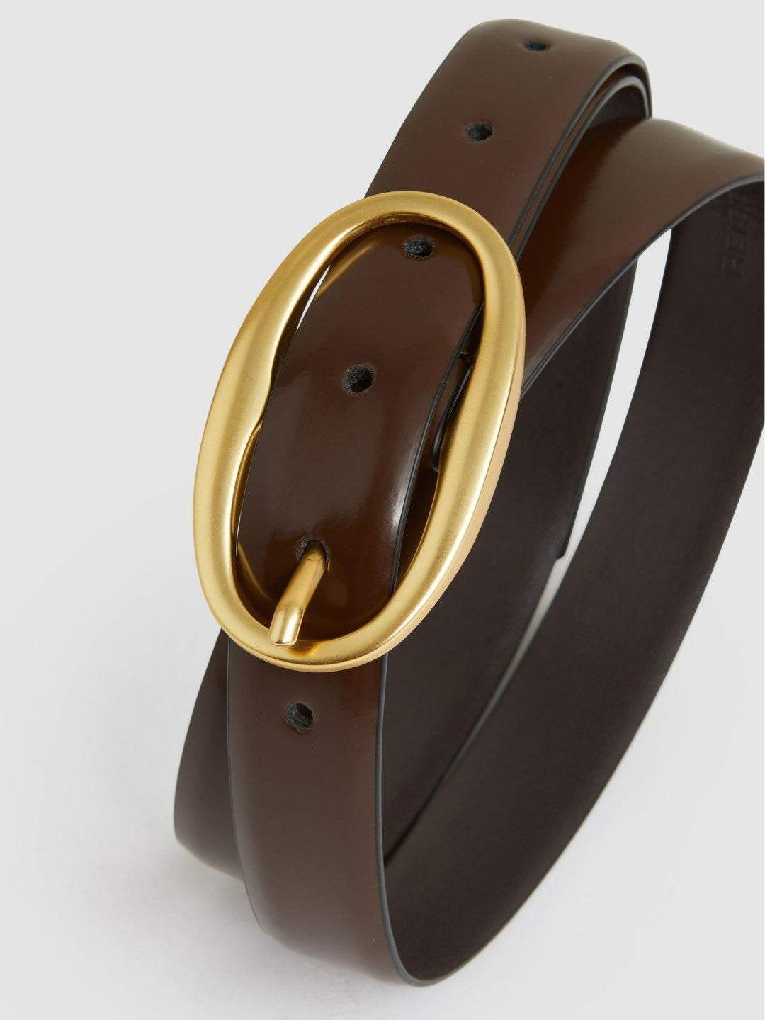 Patent Leather Oval Buckle Belt in Chocolate Women | Reiss