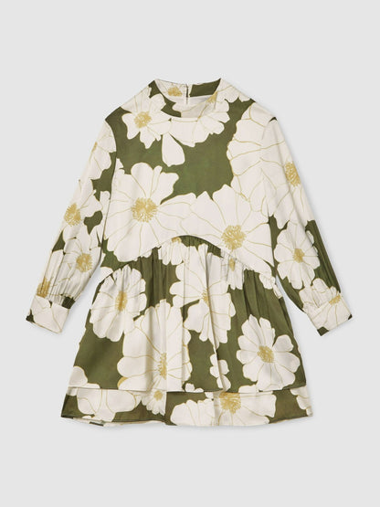 13-14 yrs Floral-Print Swing Dress in Green Children & Baby | Reiss