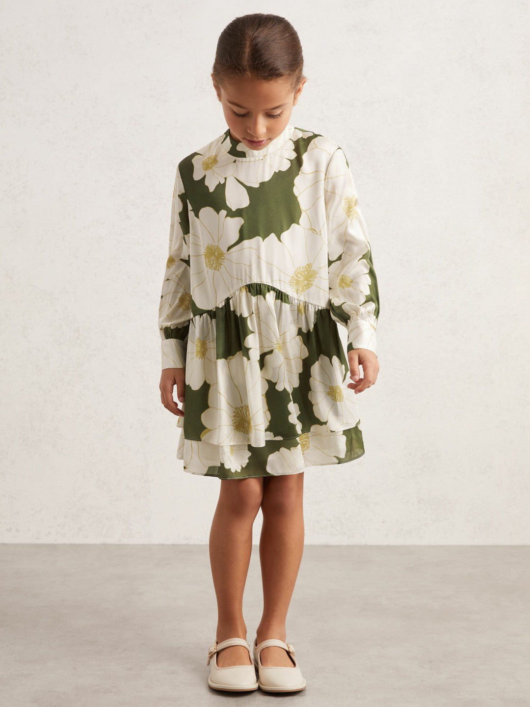 13-14 yrs Floral-Print Swing Dress in Green Children & Baby | Reiss