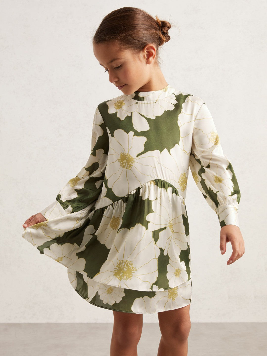 13-14 yrs Floral-Print Swing Dress in Green Children & Baby | Reiss