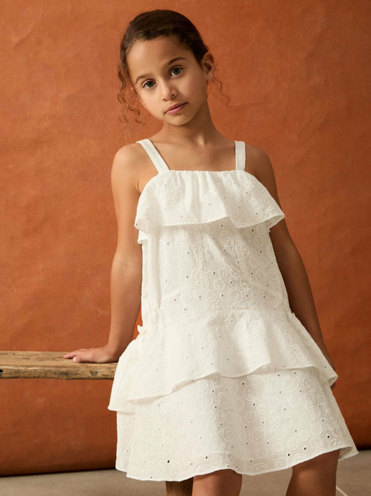 9-13 yrs SmileyWorld Broderie Logo Dress in Ivory Children & Baby | Reiss