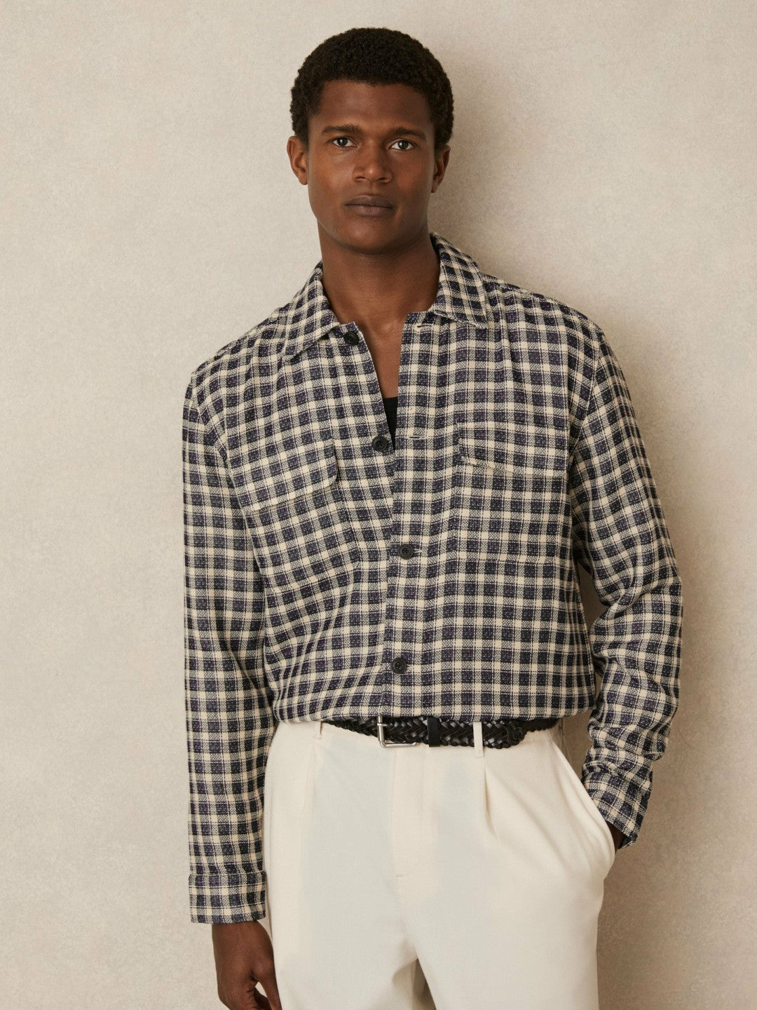 Woven Check Twin Pocket Overshirt in Navy/White Men | Reiss