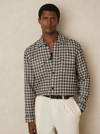 Woven Check Twin Pocket Overshirt in Navy/White Men | Reiss