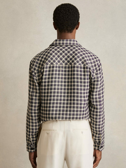 Woven Check Twin Pocket Overshirt in Navy/White Men | Reiss