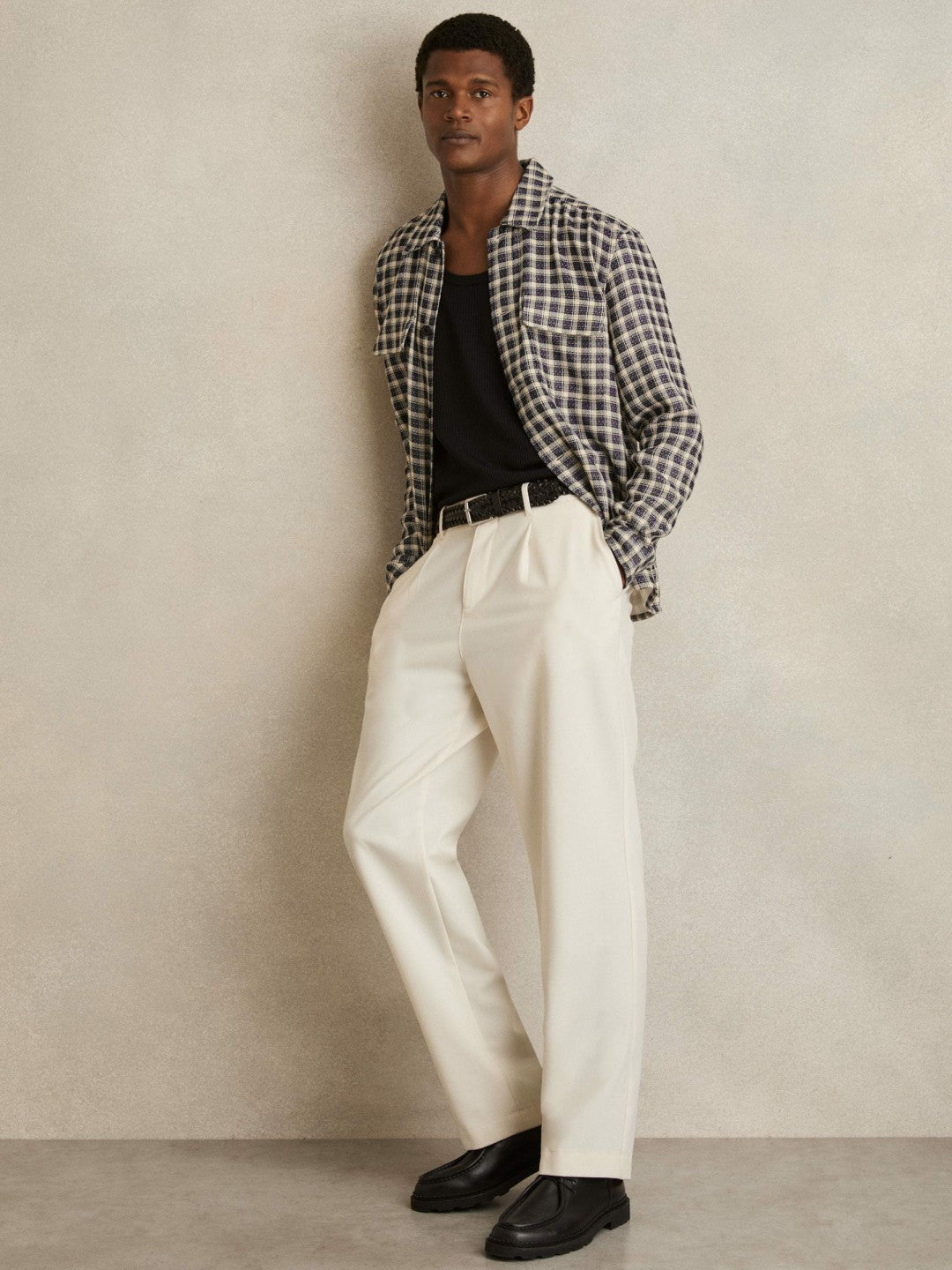 Woven Check Twin Pocket Overshirt in Navy/White Men | Reiss