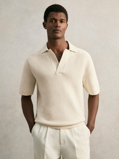 Oversize Textured Polo Shirt Cotton-Blend in Off White Men | Reiss