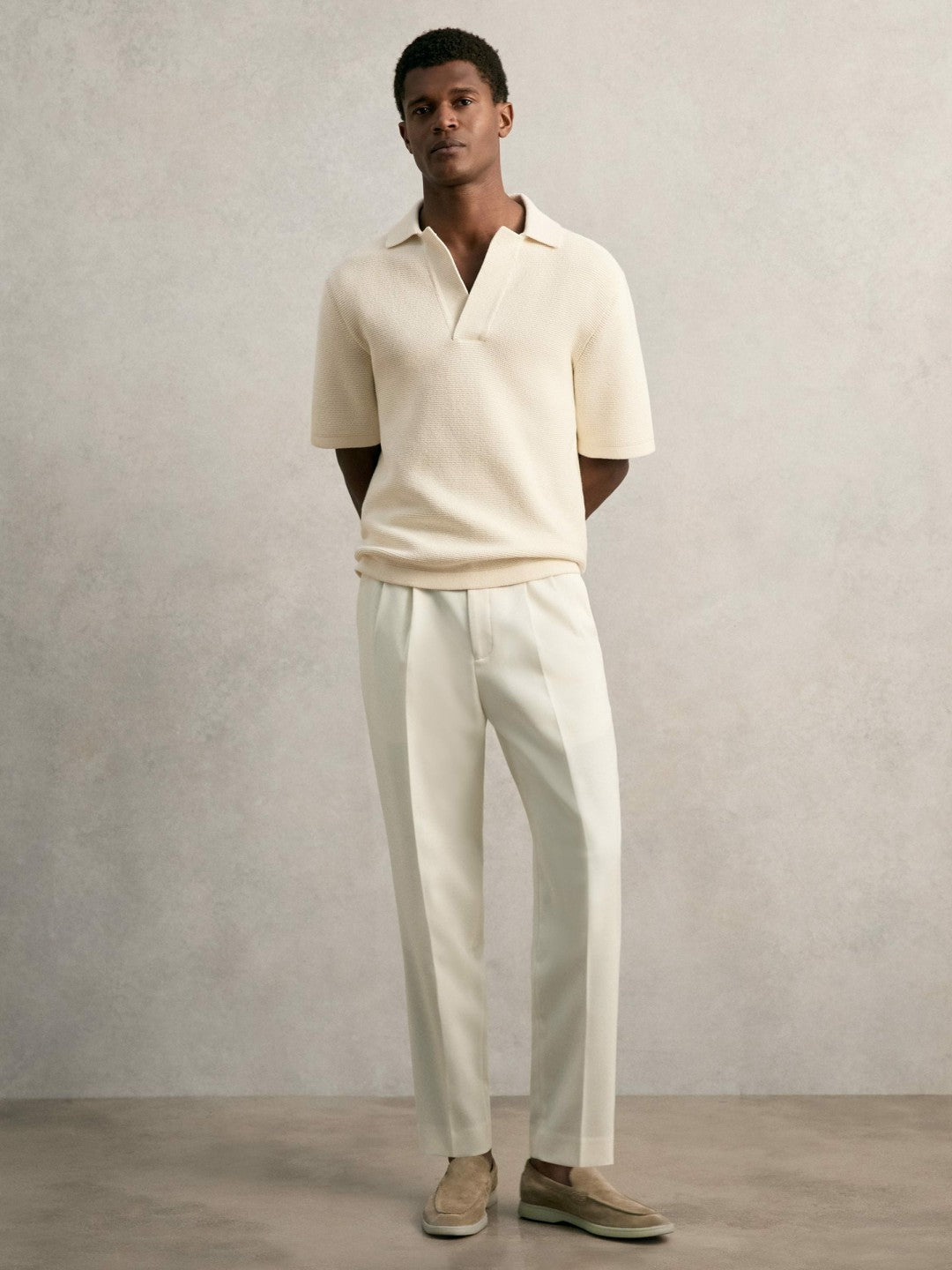 Oversize Textured Polo Shirt Cotton-Blend in Off White Men | Reiss