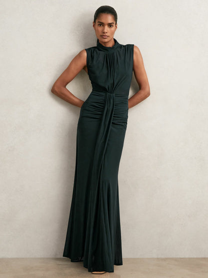 Sheer Ruched Maxi Dress in Teal Women | Reiss