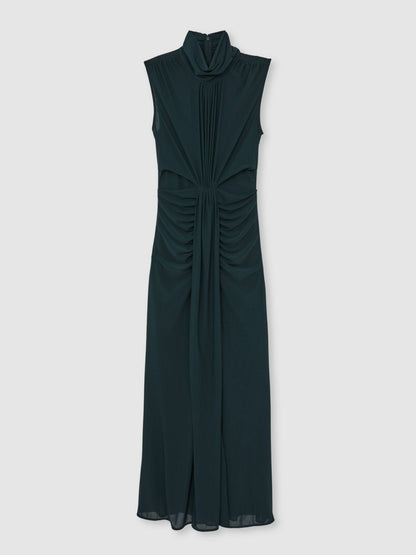 Sheer Ruched Maxi Dress in Teal Women | Reiss