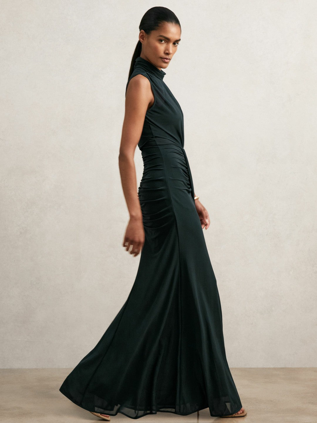 Sheer Ruched Maxi Dress in Teal Women | Reiss