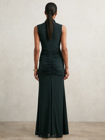 Sheer Ruched Maxi Dress in Teal Women | Reiss