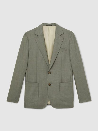 Wool-Blend Single-Breasted Blazer Slim-Fit in Sage Green Men | Reiss
