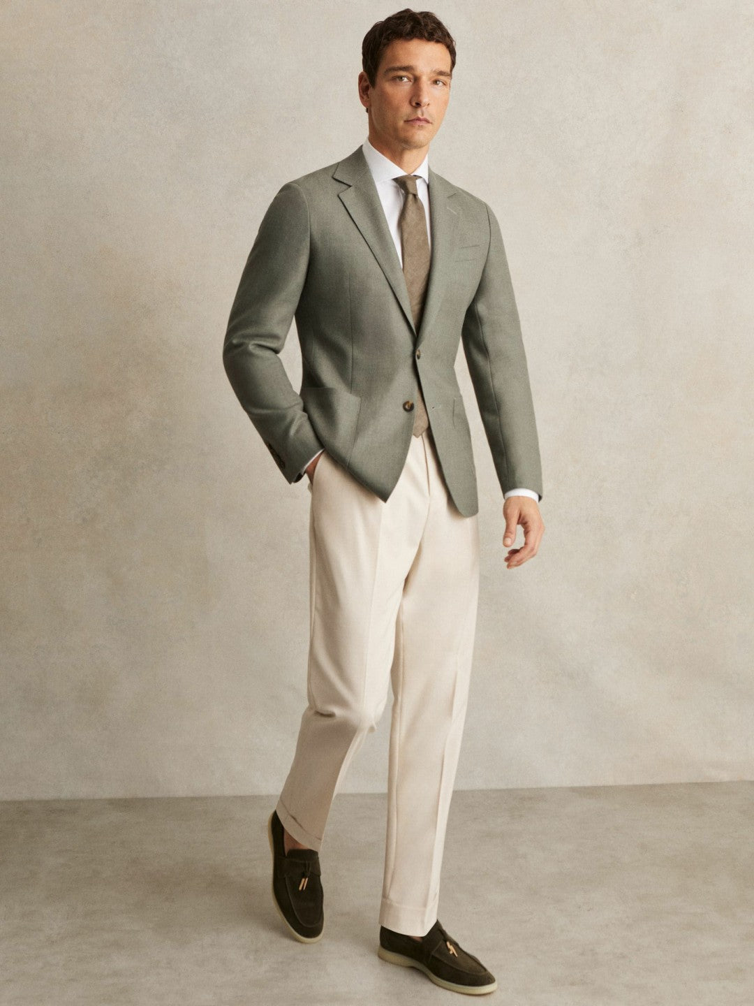 Wool-Blend Single-Breasted Blazer Slim-Fit in Sage Green Men | Reiss