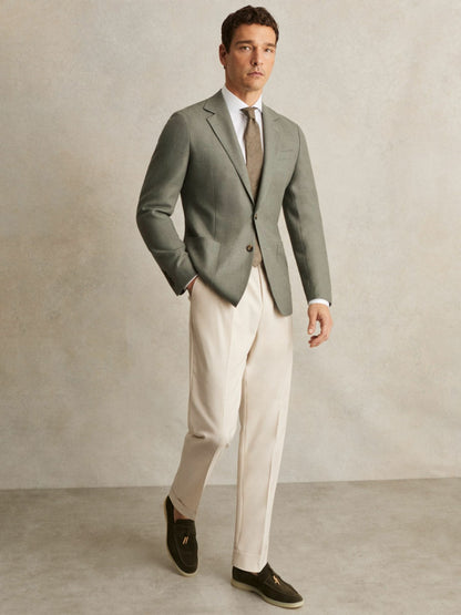 Wool-Blend Single-Breasted Blazer Slim-Fit in Sage Green Men | Reiss