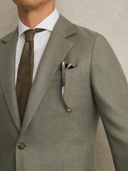 Wool-Blend Single-Breasted Blazer Slim-Fit in Sage Green Men | Reiss