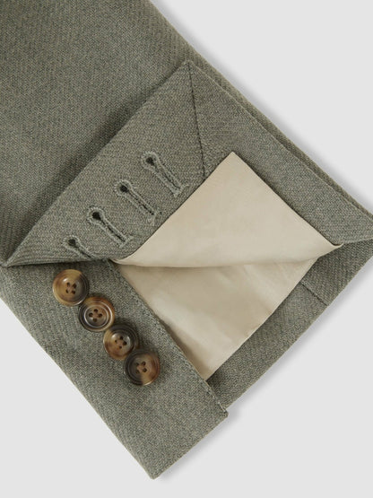 Wool-Blend Single-Breasted Blazer Slim-Fit in Sage Green Men | Reiss