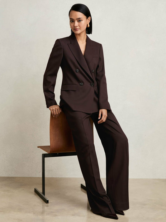 Petite Wool-Blend Wide-Leg Suit Trousers in Aubergine Women | Reiss
