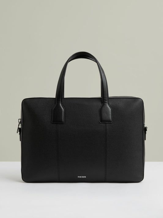 Micro-Grain Leather Briefcase in Black Men | Reiss