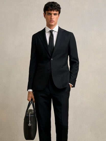 Micro-Grain Leather Briefcase in Black Men | Reiss