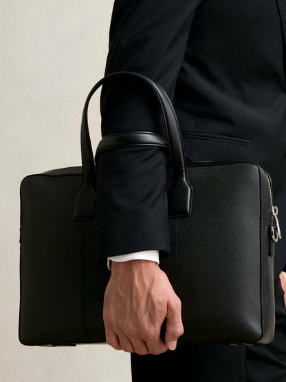 Micro-Grain Leather Briefcase in Black Men | Reiss