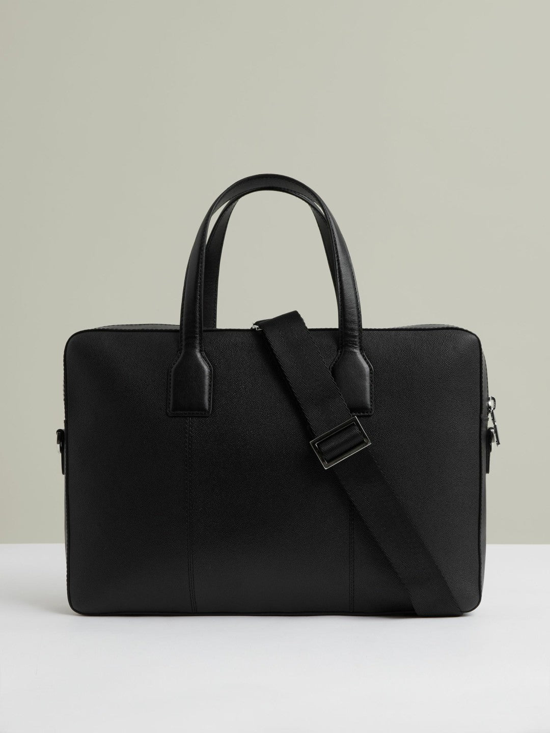 Micro-Grain Leather Briefcase in Black Men | Reiss