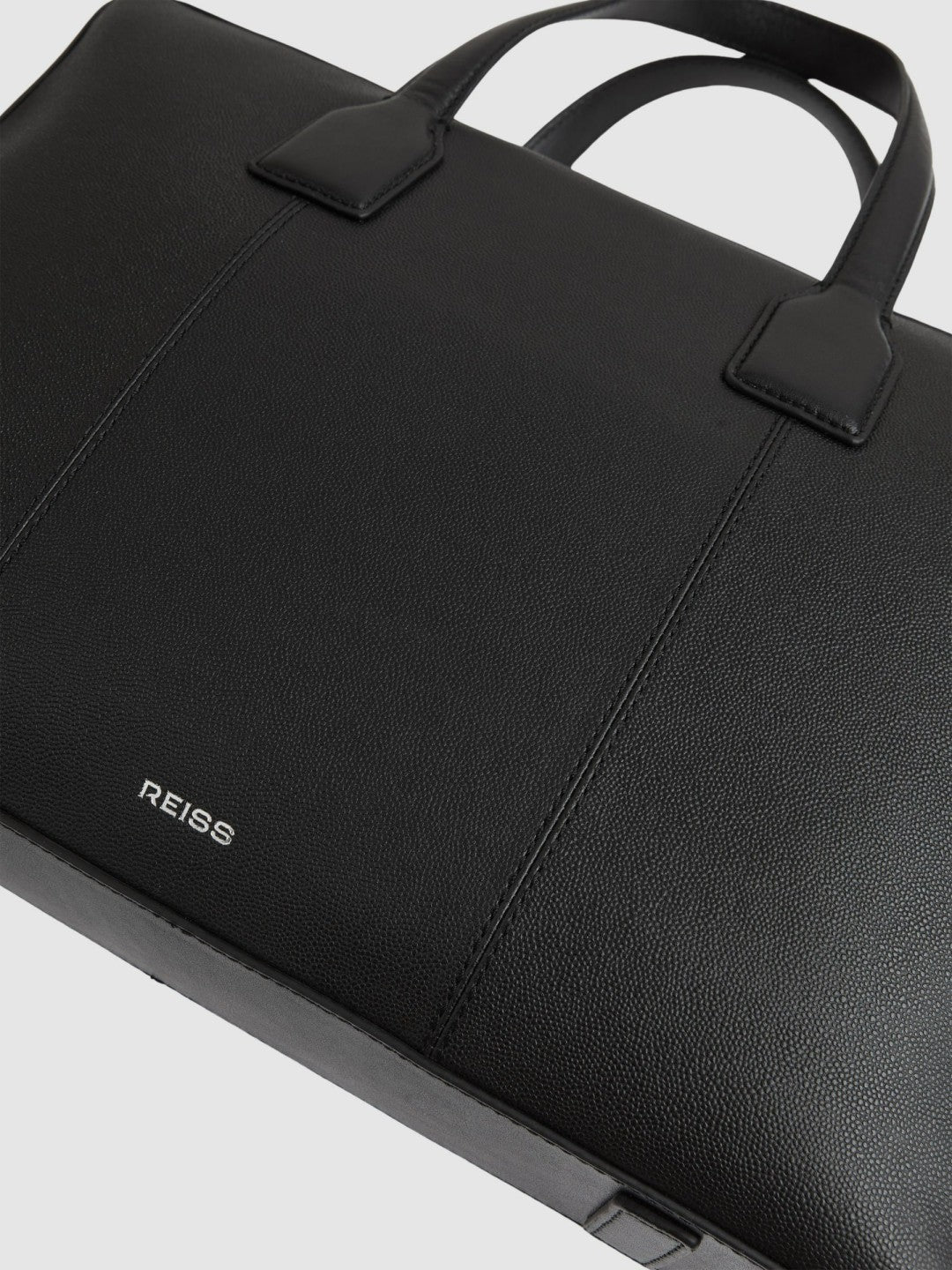 Micro-Grain Leather Briefcase in Black Men | Reiss