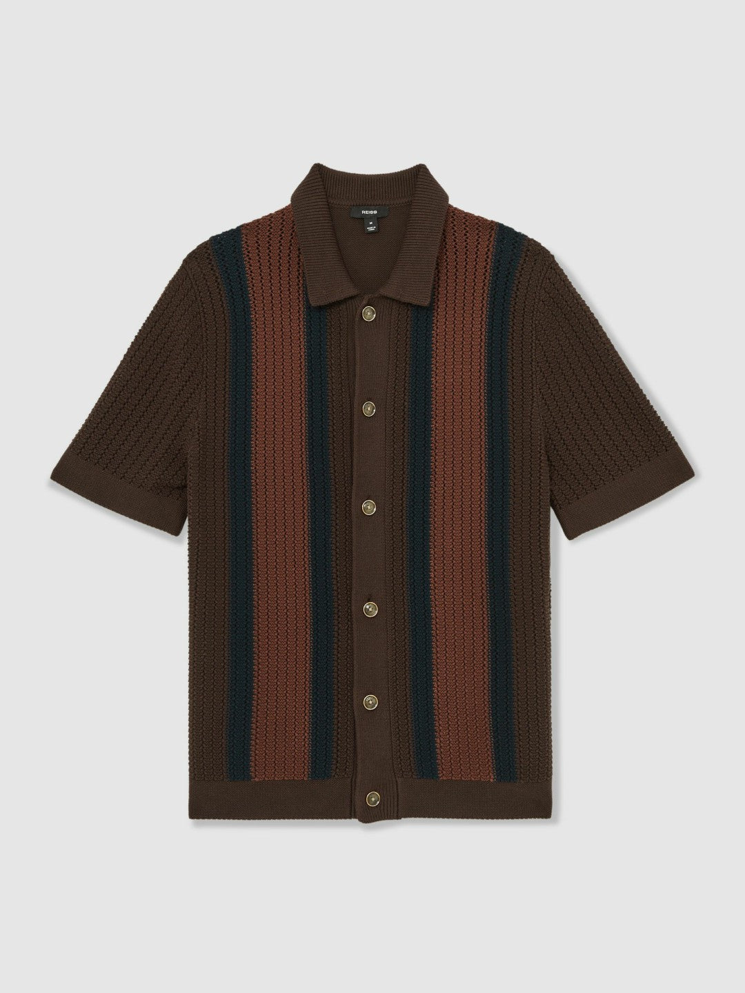 Cotton Textured-Knit Stripe Shirt in Brown Multi Men | Reiss