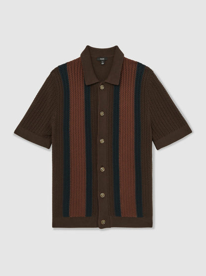 Cotton Textured-Knit Stripe Shirt in Brown Multi Men | Reiss