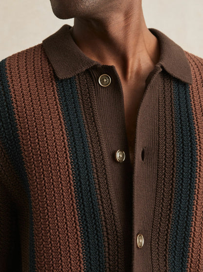 Cotton Textured-Knit Stripe Shirt in Brown Multi Men | Reiss