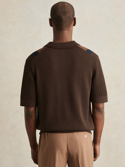 Cotton Textured-Knit Stripe Shirt in Brown Multi Men | Reiss