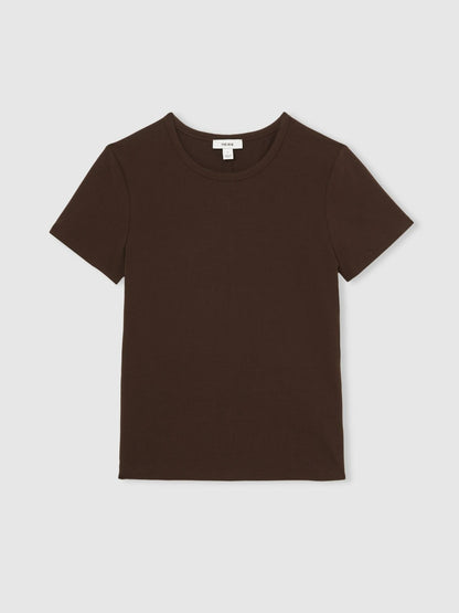 Stretch-Cotton Crew-Neck T-Shirt in Chocolate Brown Women | Reiss