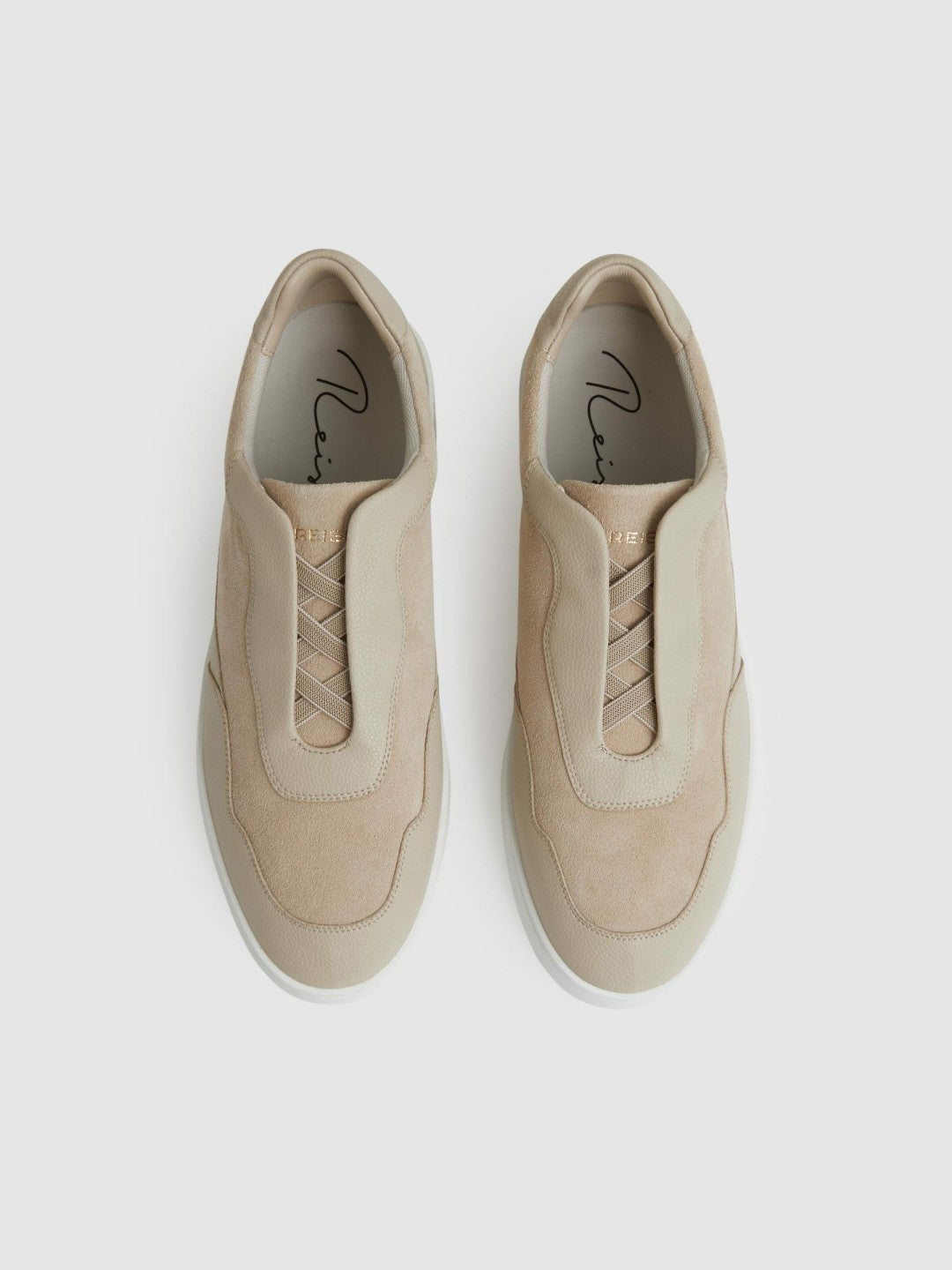 Leather Elasticated-Lace Trainers in Ecru Men | Reiss