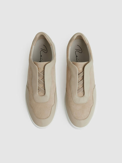 Leather Elasticated-Lace Trainers in Ecru Men | Reiss