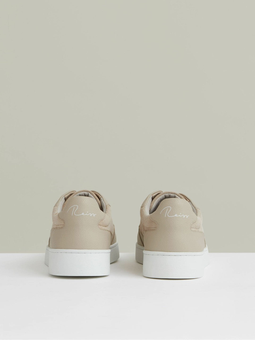 Leather Elasticated-Lace Trainers in Ecru Men | Reiss