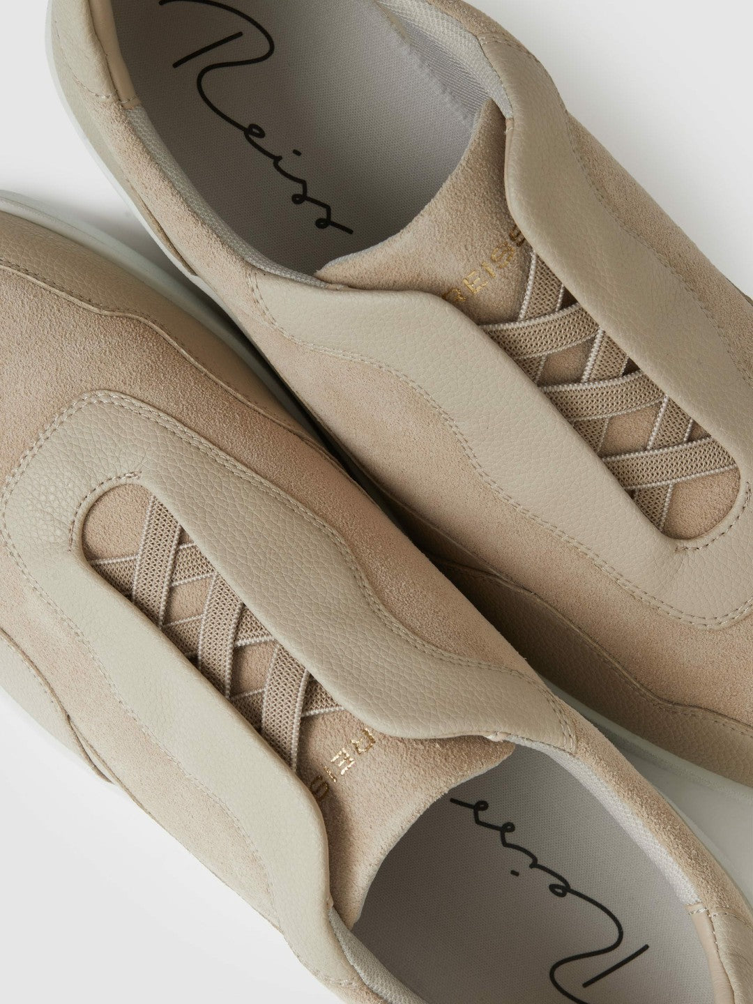Leather Elasticated-Lace Trainers in Ecru Men | Reiss