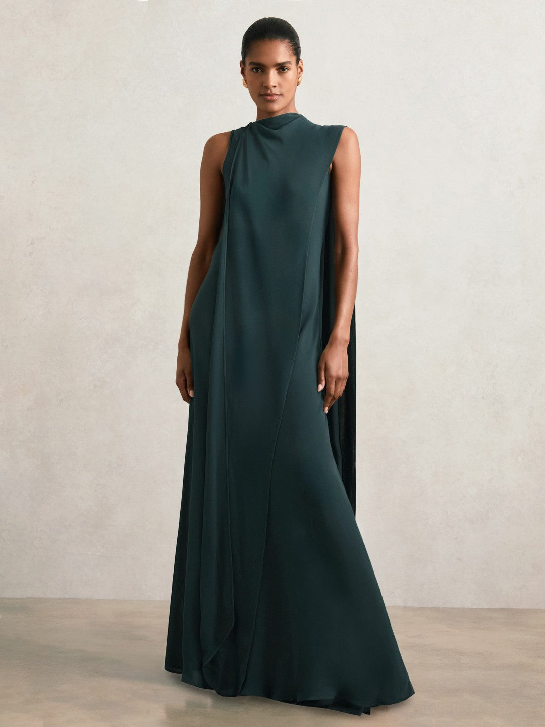 Crepe Cape Maxi Dress in Teal Green Women | Reiss
