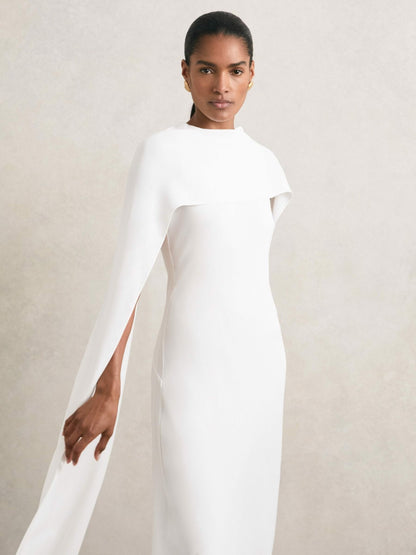 Crepe Cape Maxi Dress in White Women | Reiss