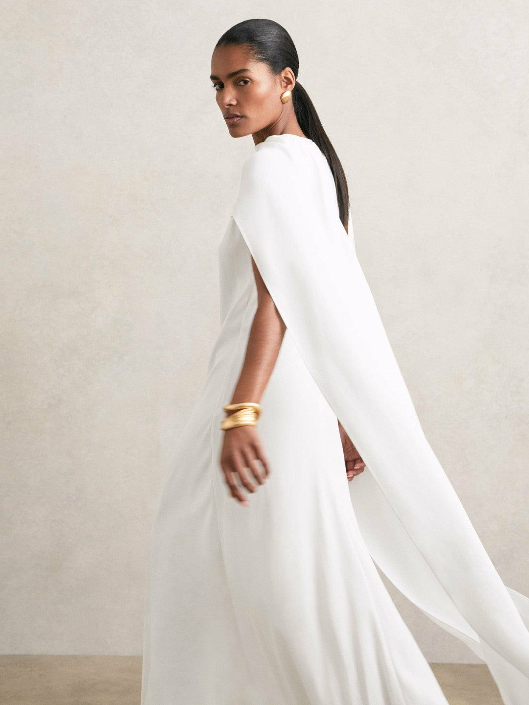 Crepe Cape Maxi Dress in White Women | Reiss