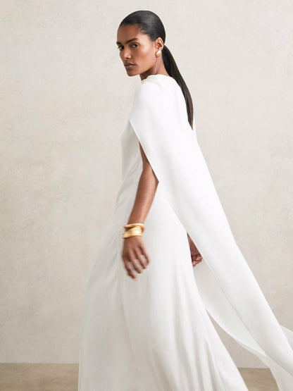 Crepe Cape Maxi Dress in White Women | Reiss