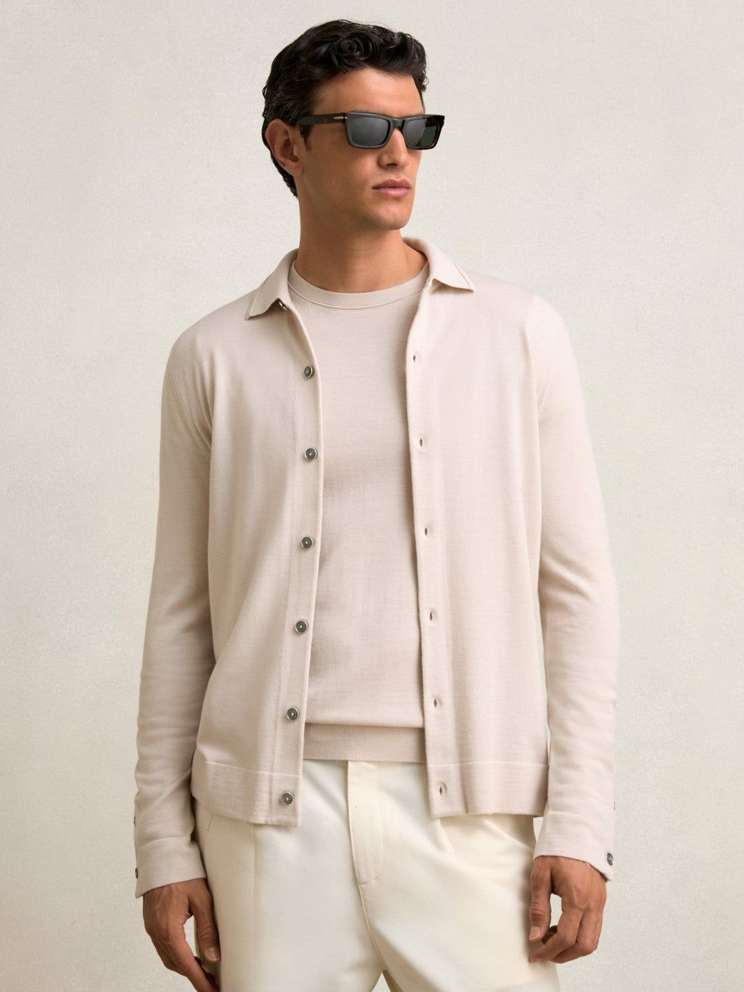 Merino Wool Button-Through Cardigan in Beige Men | Reiss