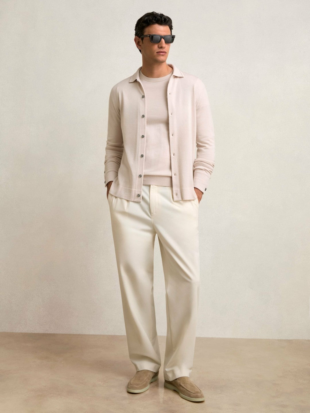 Merino Wool Button-Through Cardigan in Beige Men | Reiss