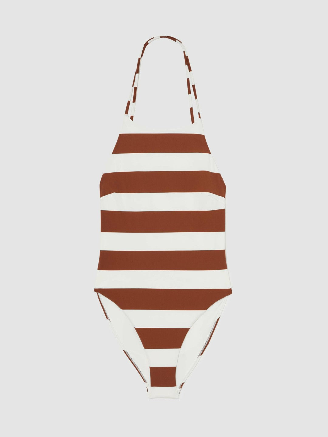 Stripe Cross-Back Swimsuit in Brown/White Women | Reiss