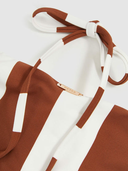 Stripe Cross-Back Swimsuit in Brown/White Women | Reiss